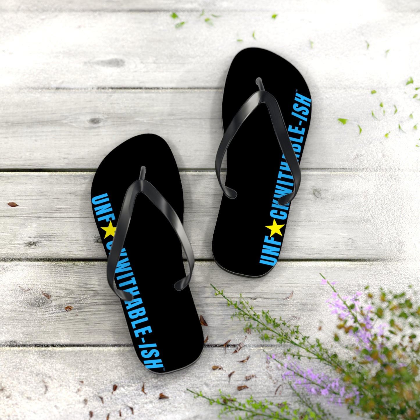 UNF★CKWITHABLE-ISH™ Flip Flops, BlackTeal/Yellow Star