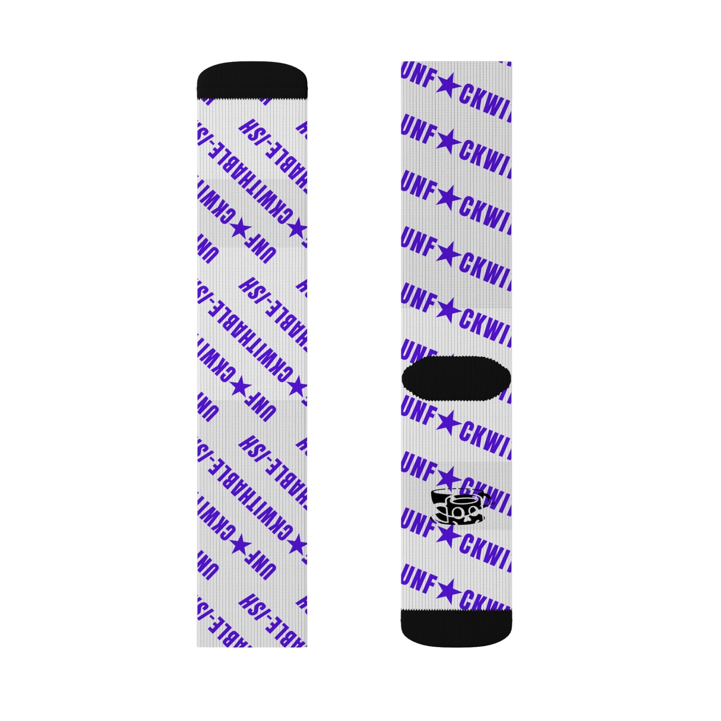 U★ckwithable-ish White & Purple Recycled Poly Crew Socks