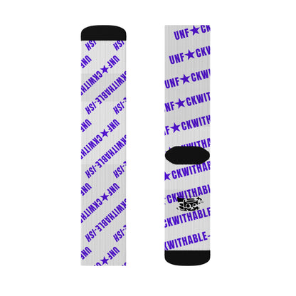 U★ckwithable-ish White & Purple Recycled Poly Crew Socks