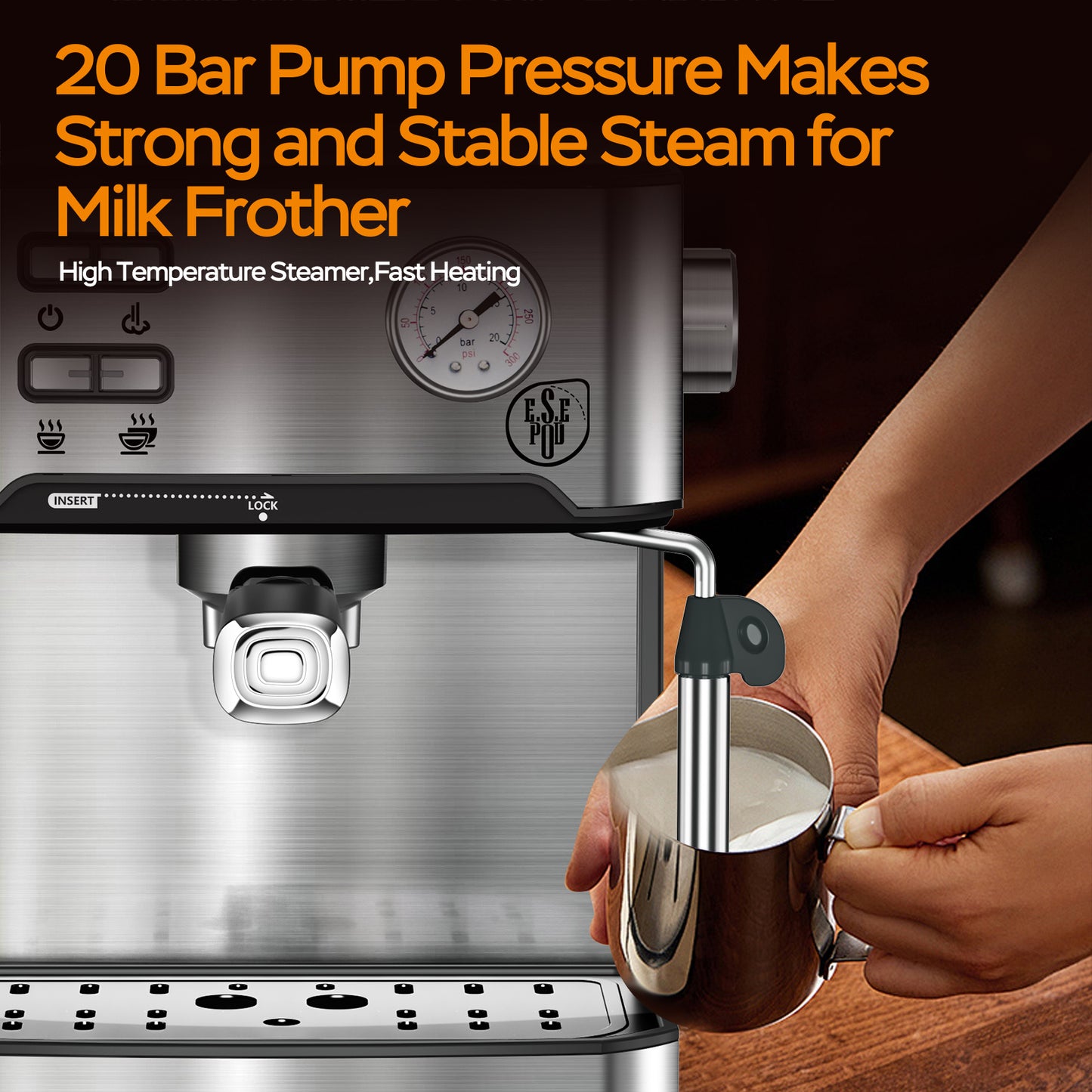 HomeBarista Elite – 20-Bar Stainless Steel Espresso Maker + Frother LOW PRICE