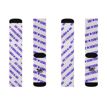 U★ckwithable-ish White & Purple Recycled Poly Crew Socks