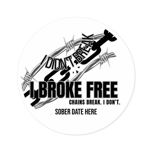 “I Broke Free” Sober Sticker – Black Chain Decal, Custom Sober Date