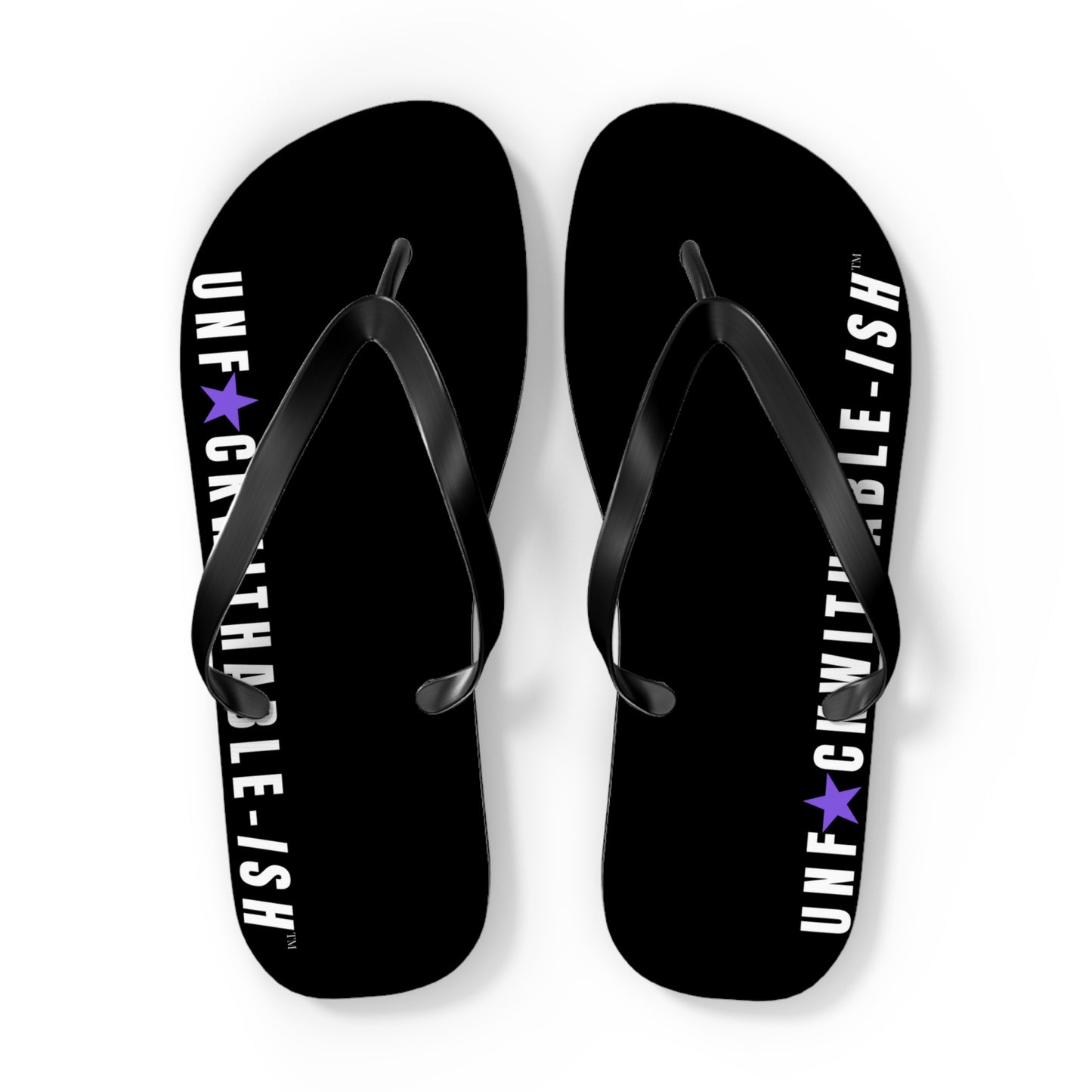 UNF★CKWITHABLE-ISH™ Flip Flops Black, White/Purple Star