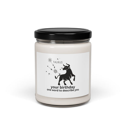 Customized Astrology Scented Soy Candle, Taurus Birthday