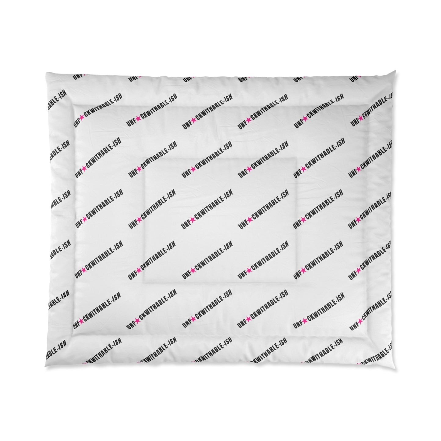 Branded Repeat Logo Comforter — Custom Patterned Bedding with Diagonal Text