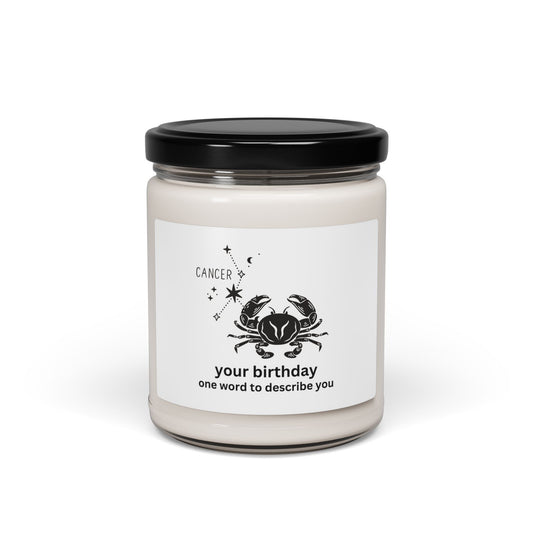 Customized Astrology Scented Soy Candle, Cancer Birthday