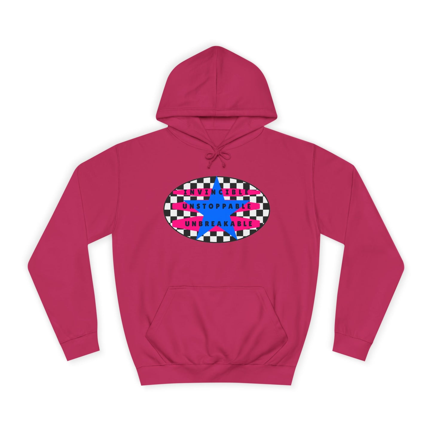 Unisex Hoodie, Retro Rebel Streetwear - Invincible Unstoppable Unbreakable 7 Colors