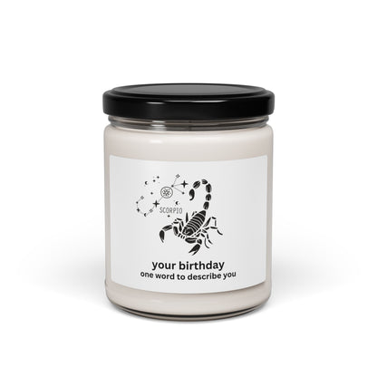 Customized Astrology Scented Soy Candle, Scorpio Birthday