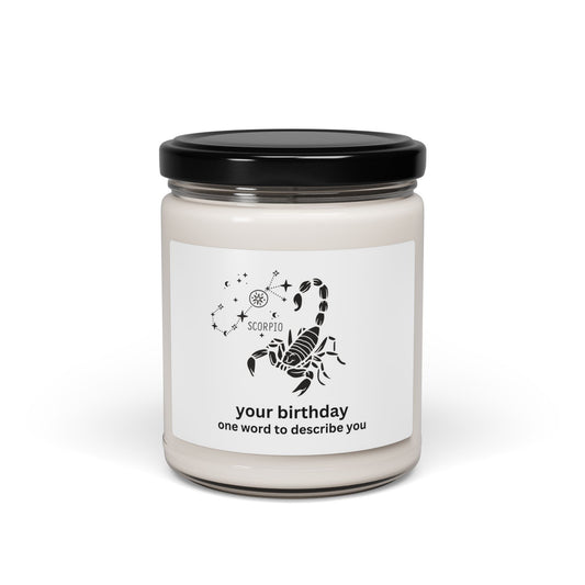Customized Astrology Scented Soy Candle, Scorpio Birthday
