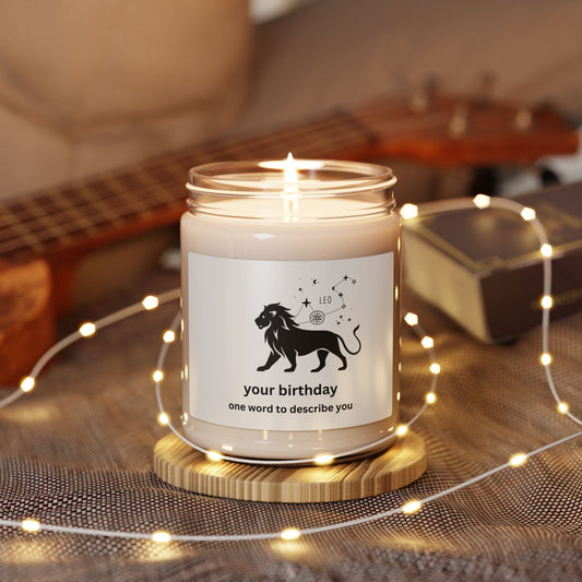 Customized Astrology Scented Soy Candle, Leo Birthday