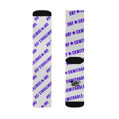 U★ckwithable-ish White & Purple Recycled Poly Crew Socks