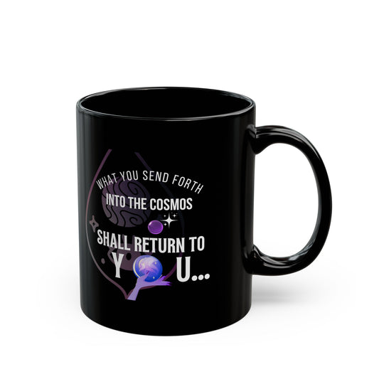 Schwarze Keramiktasse mit Aufschrift „Spiritualität“