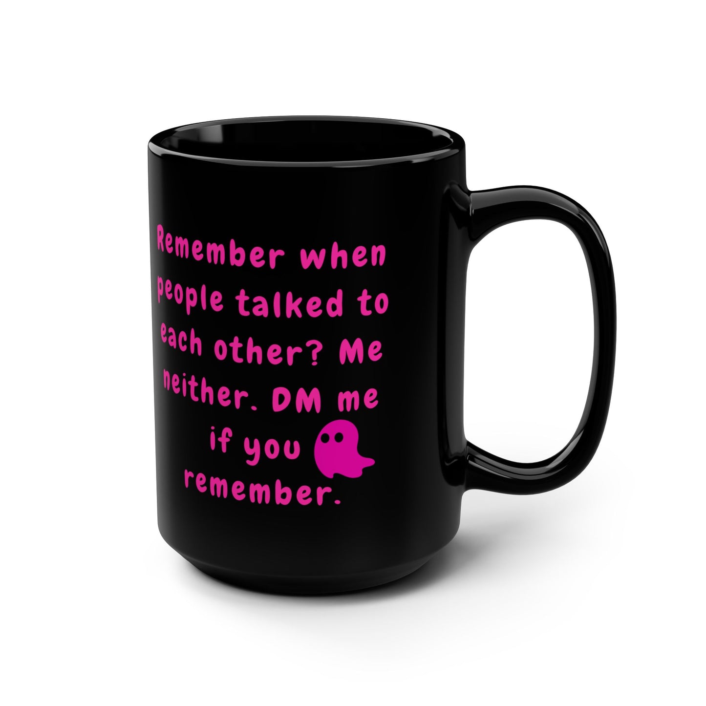 Funny Nostalgic Black Ceramic Mug , 15oz with Playful Ghost Design