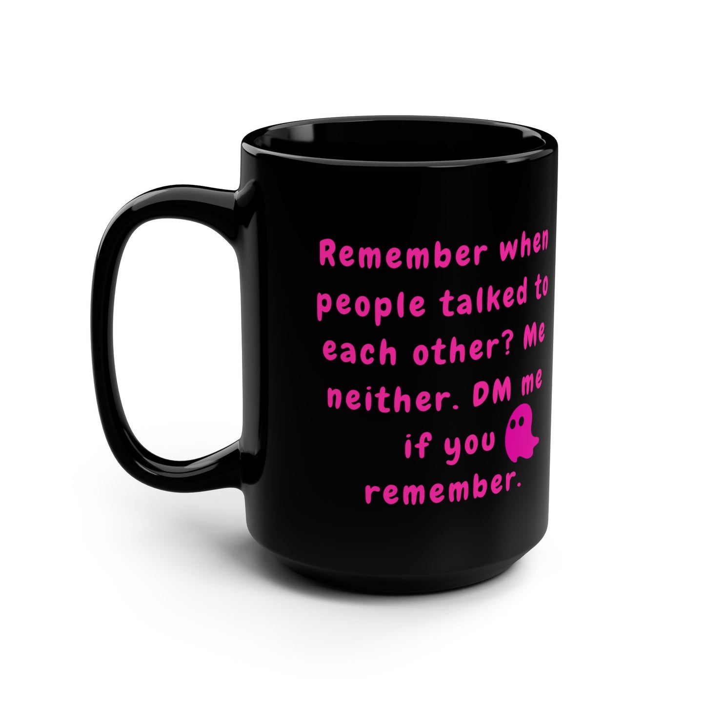 Funny Nostalgic Black Ceramic Mug , 15oz with Playful Ghost Design