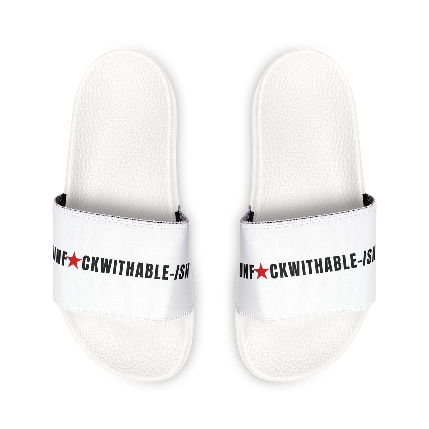 UNF★CKWITHABLE-ISH Men's Adjustable Slides — White/ Red Star Edition