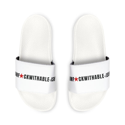 UNF★CKWITHABLE-ISH Men's Adjustable Slides — White/ Red Star Edition