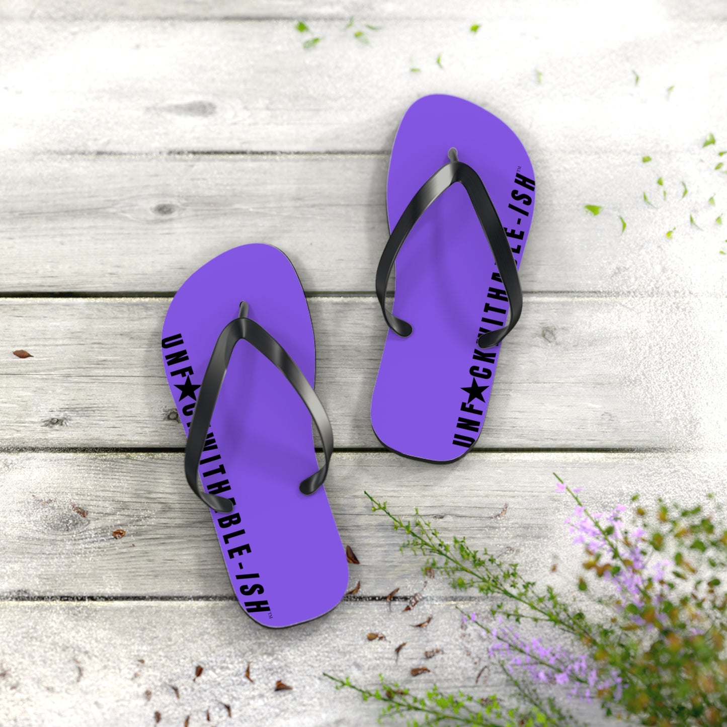 UNF★CKWITHABLE-ISH™ Flip Flops Purple, Black Star