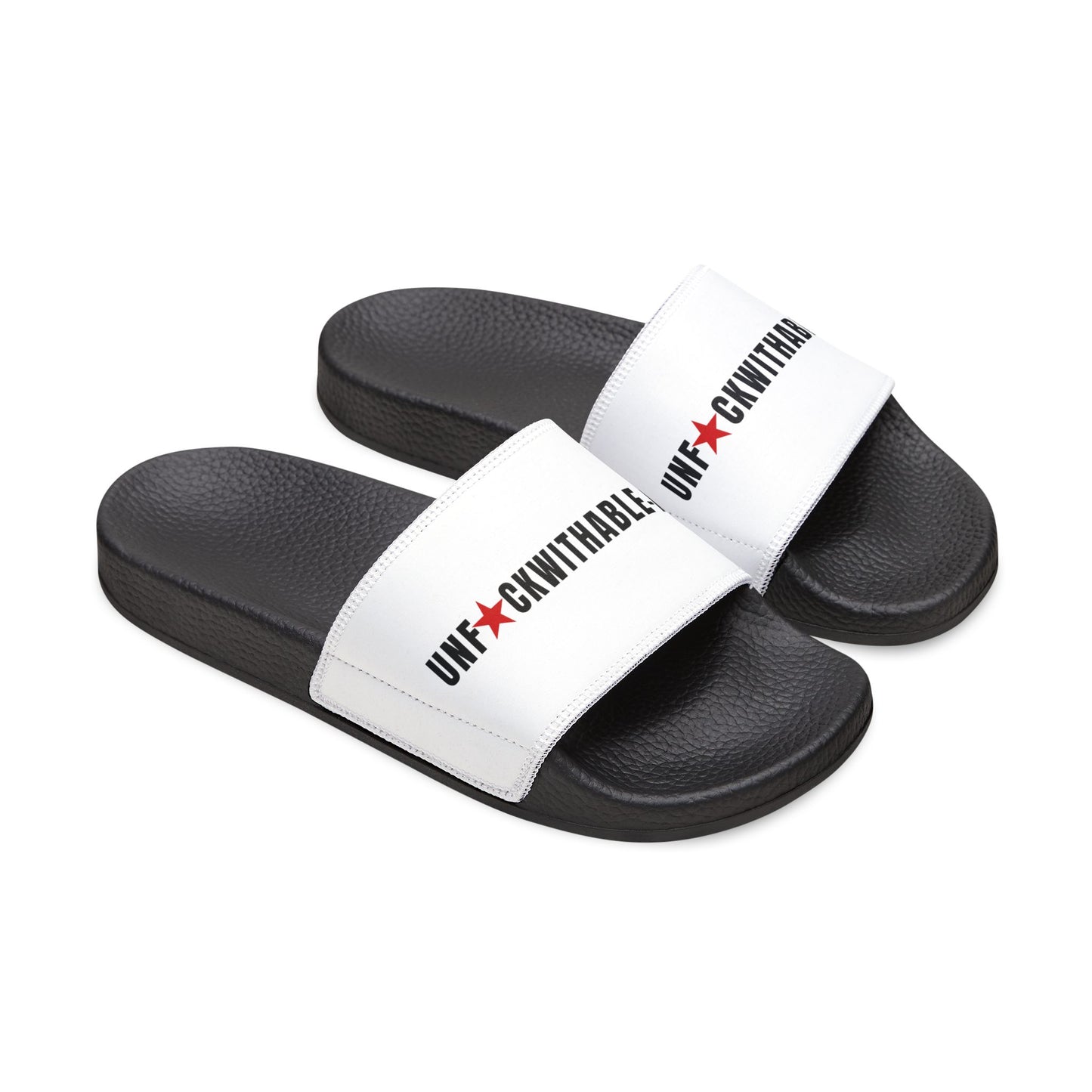 UNF★CKWITHABLE-ISH Men's Adjustable Slides — White/ Red Star Edition