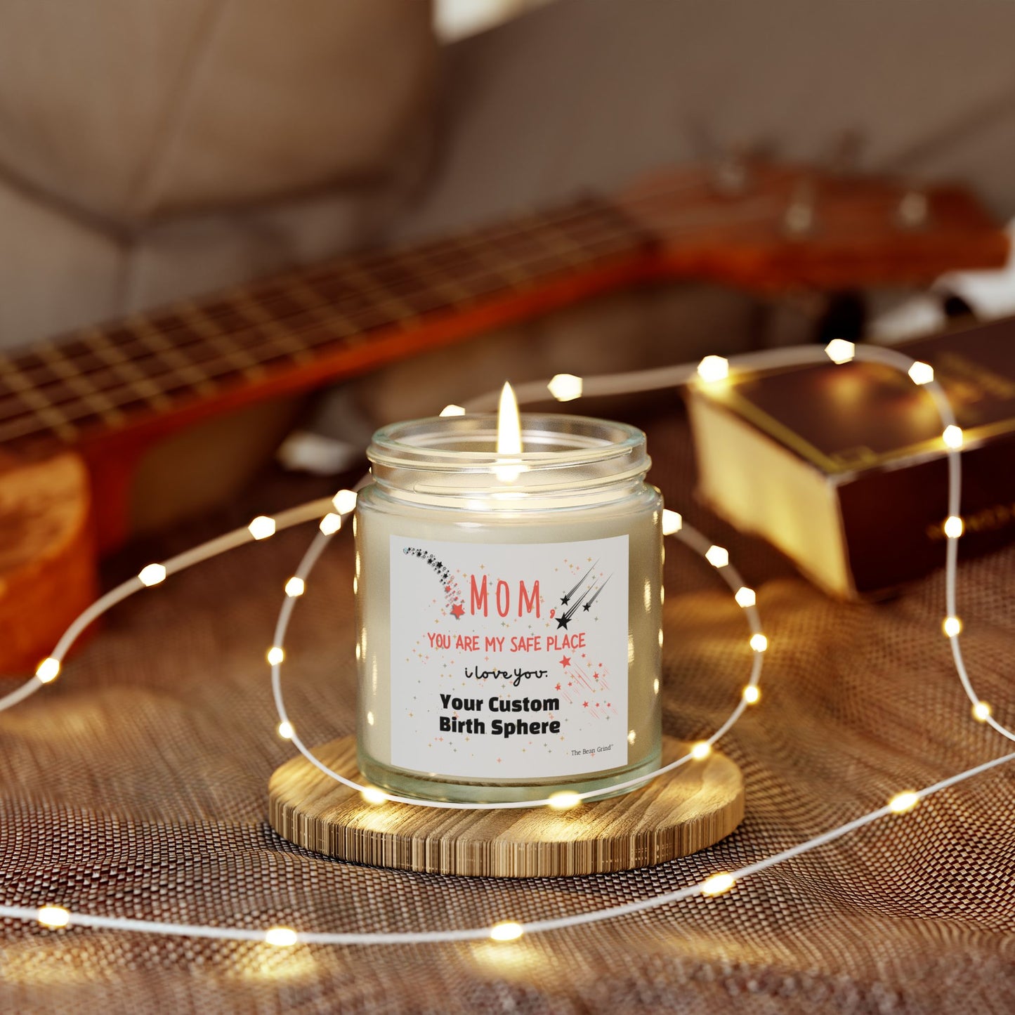 The Bean Grind™ Custom Wax Scented Candle - For Mom, Child's Birth Sphere, Coconut Apricot 4oz, 9oz
