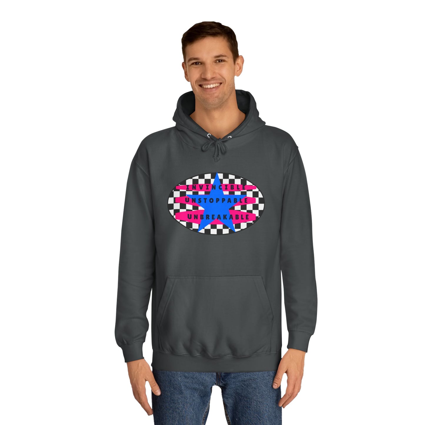 Unisex Hoodie, Retro Rebel Streetwear - Invincible Unstoppable Unbreakable 7 Colors