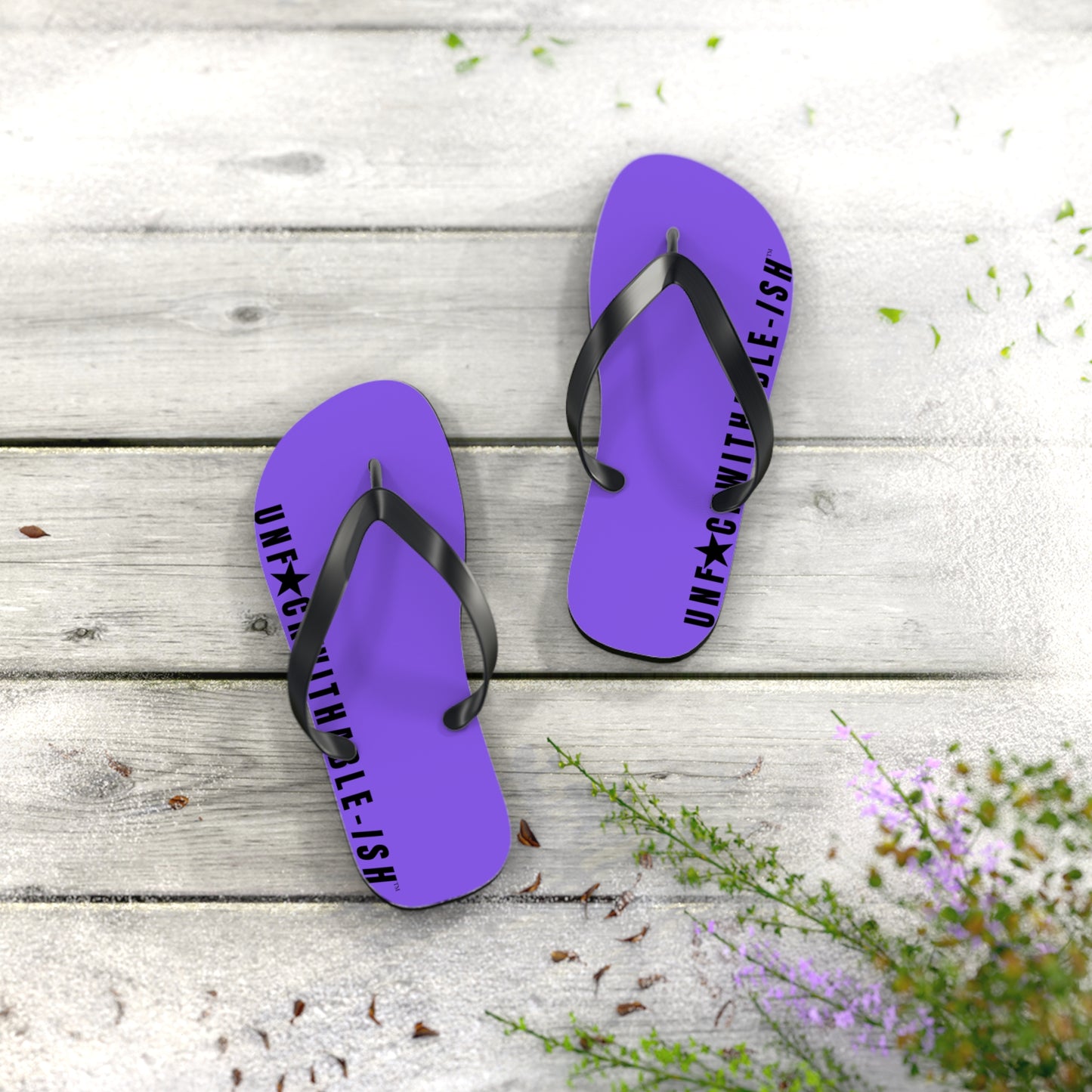 UNF★CKWITHABLE-ISH™ Flip Flops Purple, Black Star