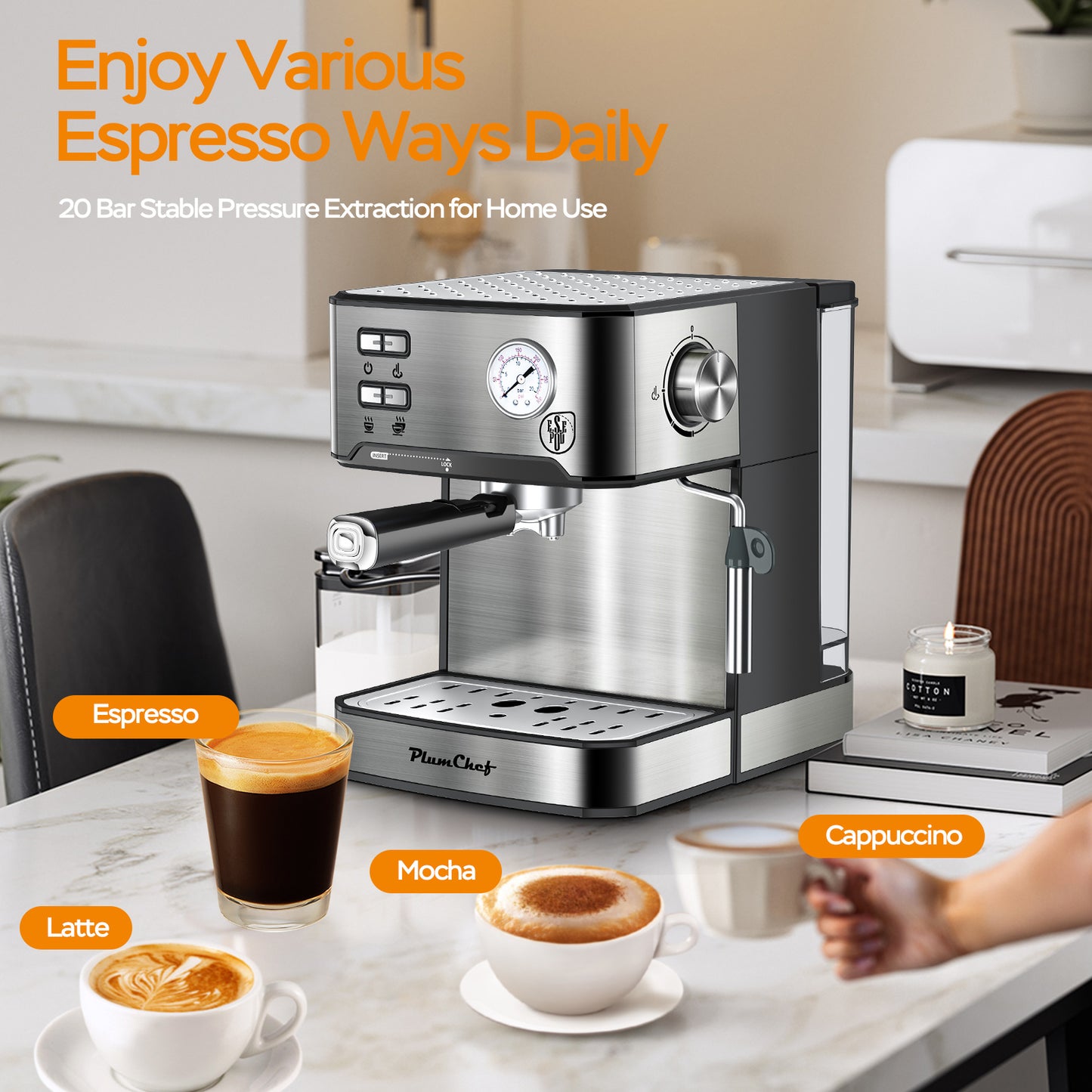 HomeBarista Elite – 20-Bar Stainless Steel Espresso Maker + Frother LOW PRICE