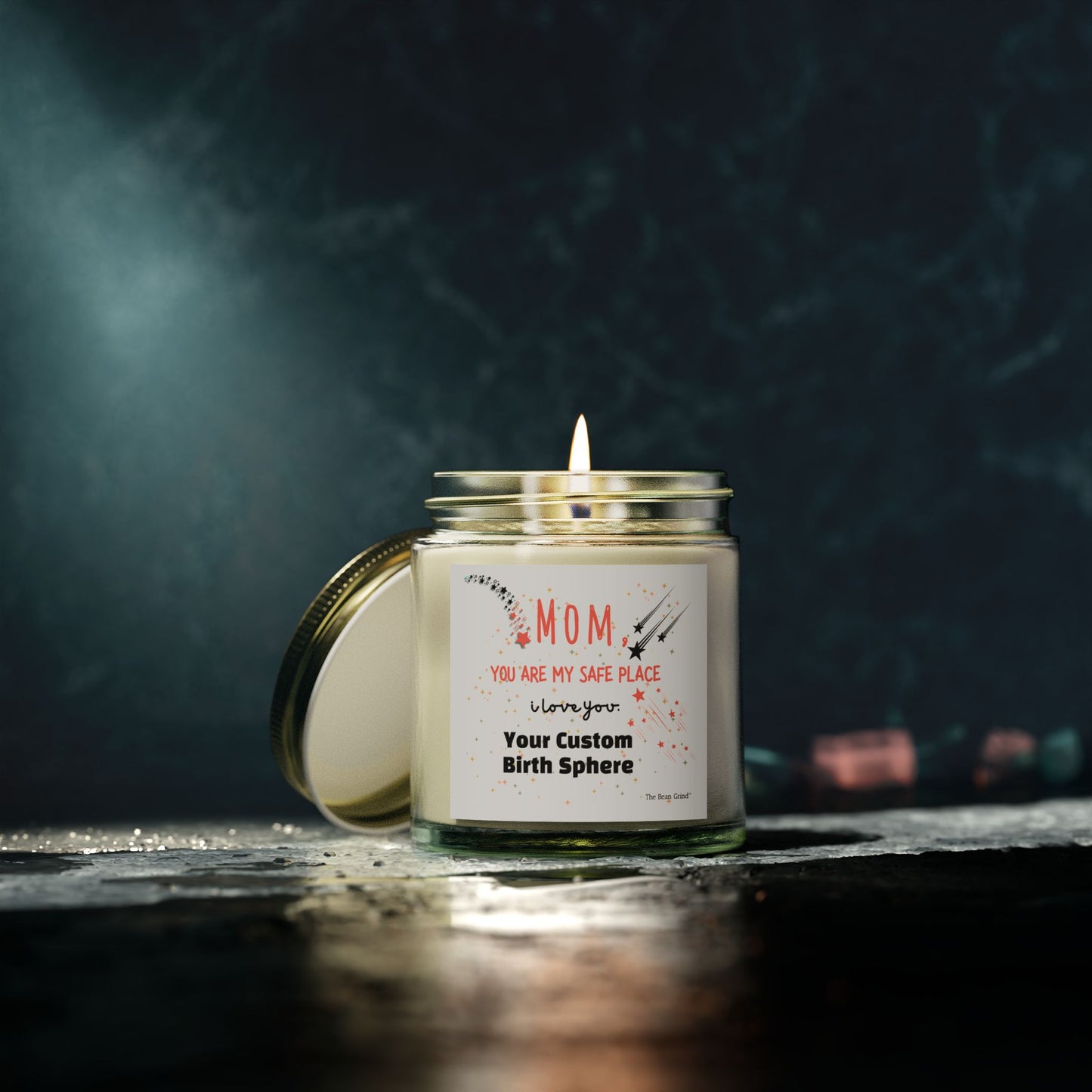 The Bean Grind™ Custom Wax Scented Candle - For Mom, Child's Birth Sphere, Coconut Apricot 4oz, 9oz