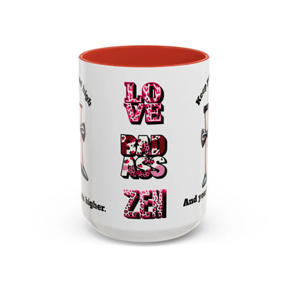 Inspirational Woman Empowerment Accent Mug, Love. Badass. Zen Printify