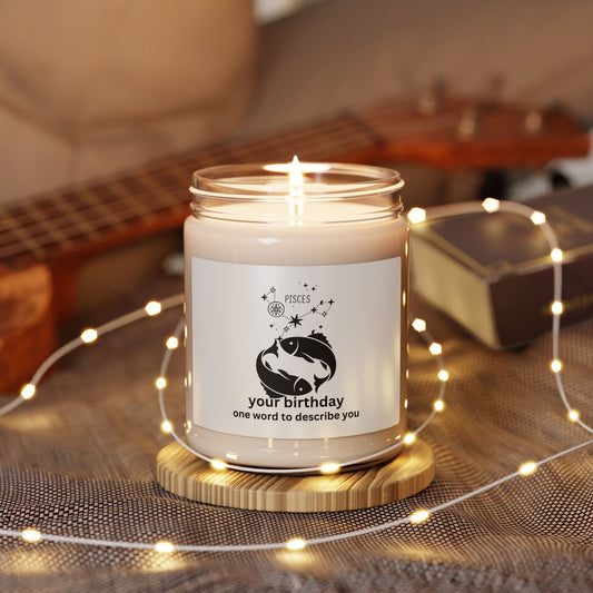 Customized Astrology Scented Soy Candle, Pisces Birthday