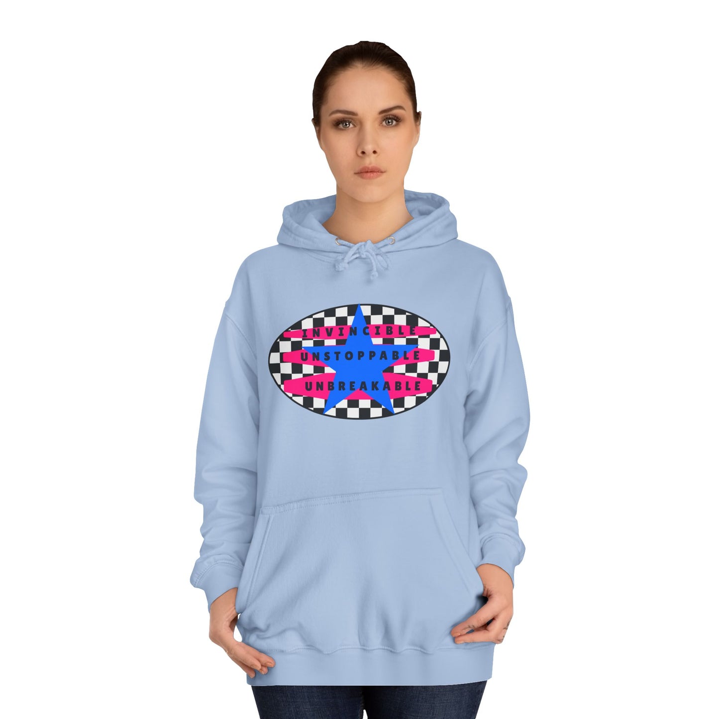 Unisex Hoodie, Retro Rebel Streetwear - Invincible Unstoppable Unbreakable 7 Colors