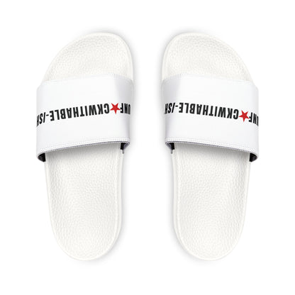 UNF★CKWITHABLE-ISH Men's Adjustable Slides — White/ Red Star Edition