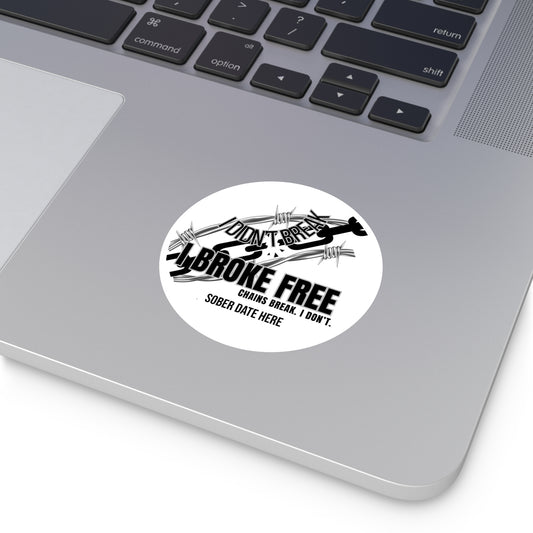 “I Broke Free” Sober Sticker – Black Chain Decal, Custom Sober Date