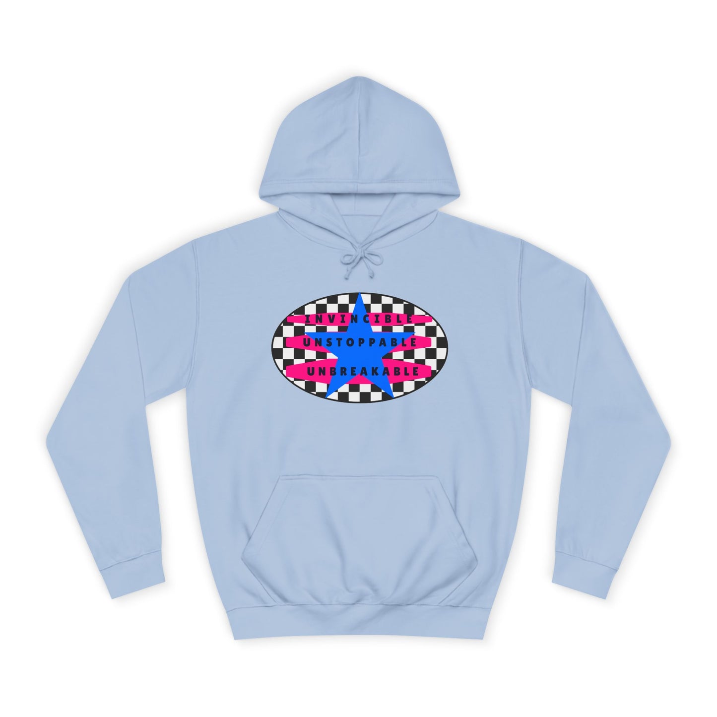Unisex Hoodie, Retro Rebel Streetwear - Invincible Unstoppable Unbreakable 7 Colors