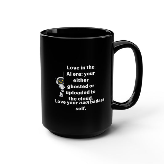 Funny Black Mug, 15oz, AI Love
