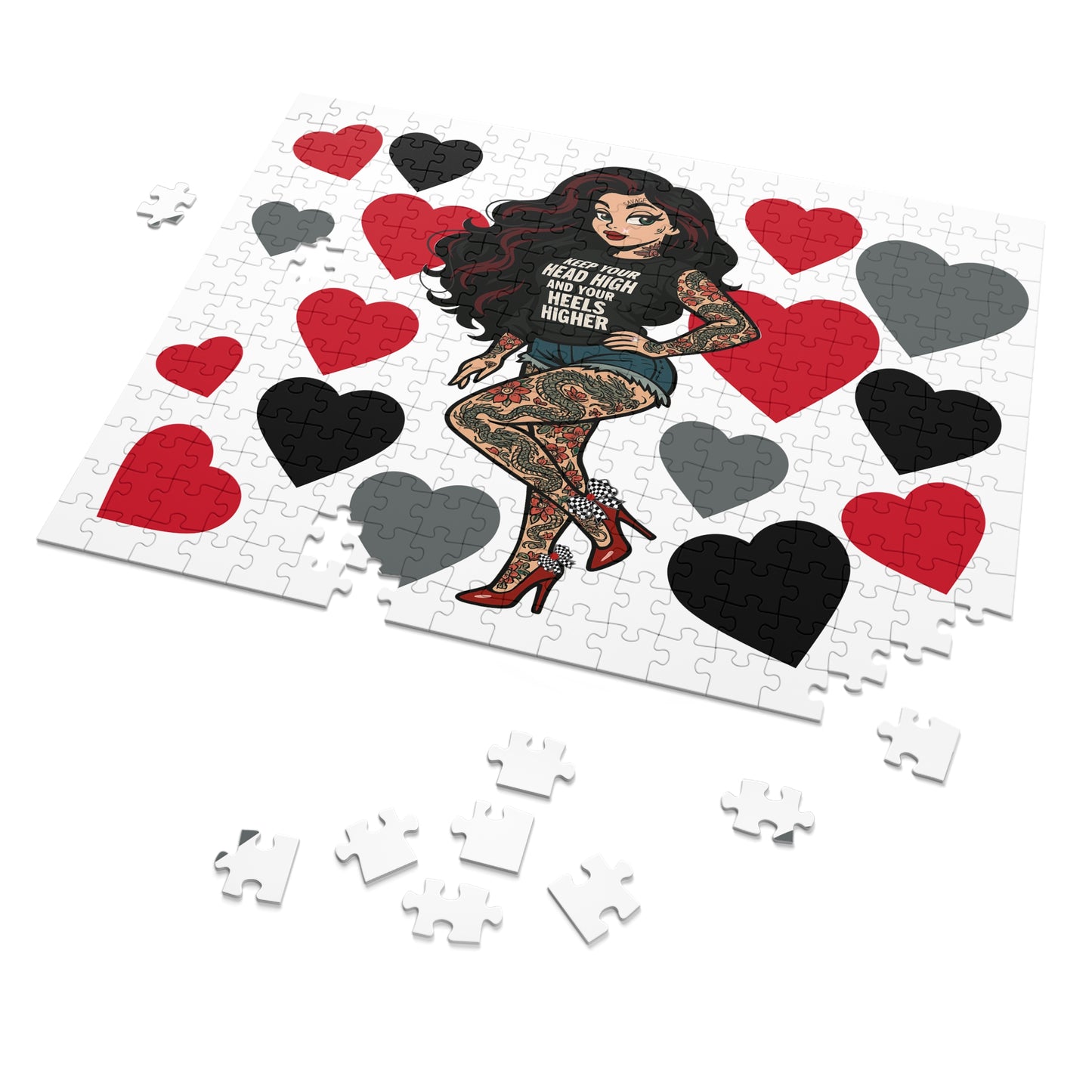 Tattooed Sexy Woman Heart Jigsaw Puzzle with Tin Box
