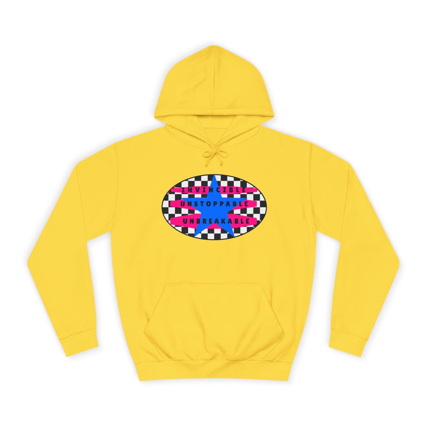 Unisex Hoodie, Retro Rebel Streetwear - Invincible Unstoppable Unbreakable 7 Colors