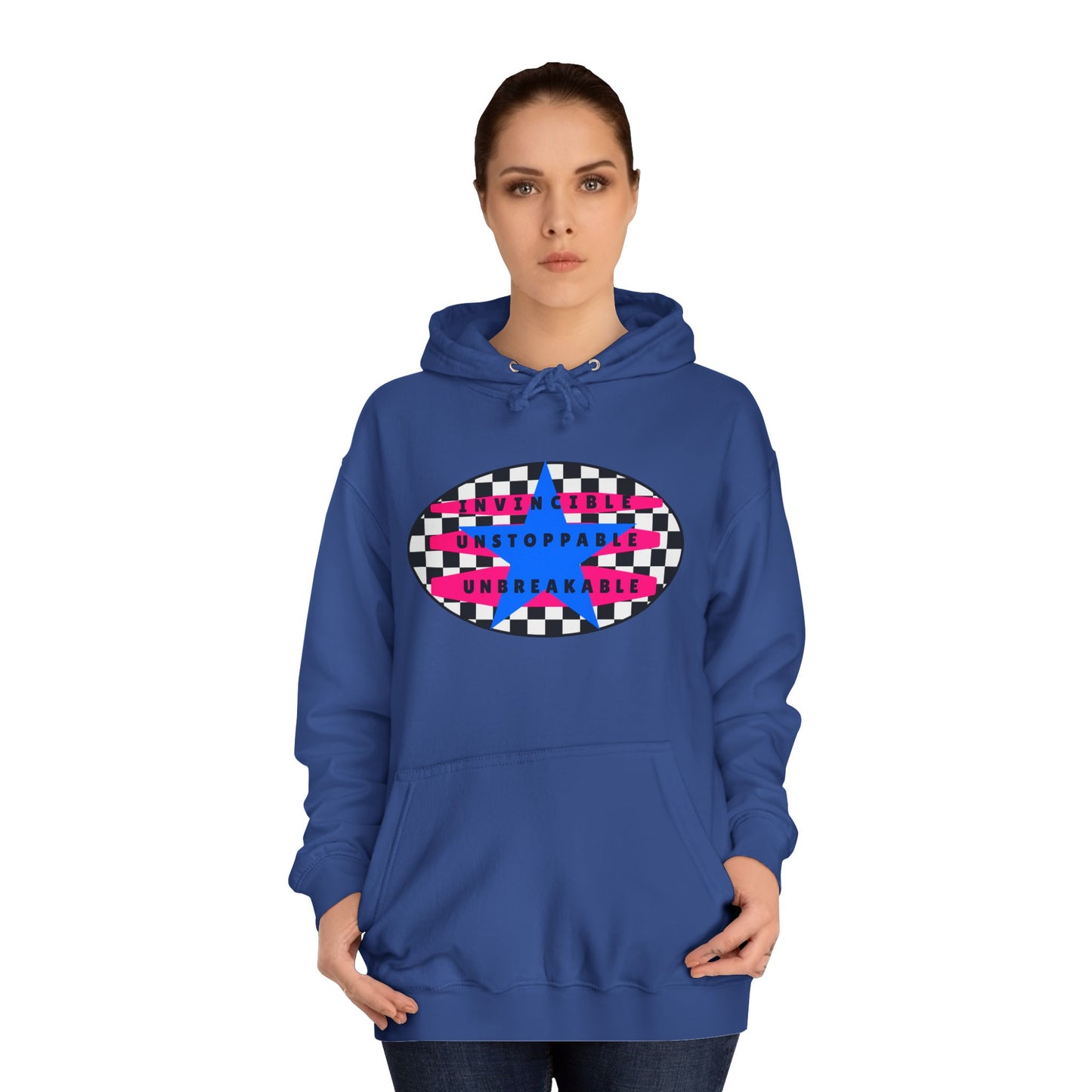 Unisex Hoodie, Retro Rebel Streetwear - Invincible Unstoppable Unbreakable 7 Colors