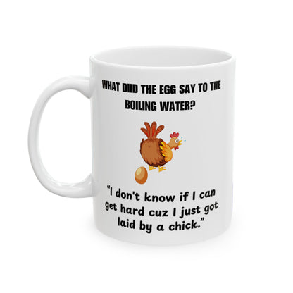 Funny Ceramic Mug, 18+, Laying Eggs