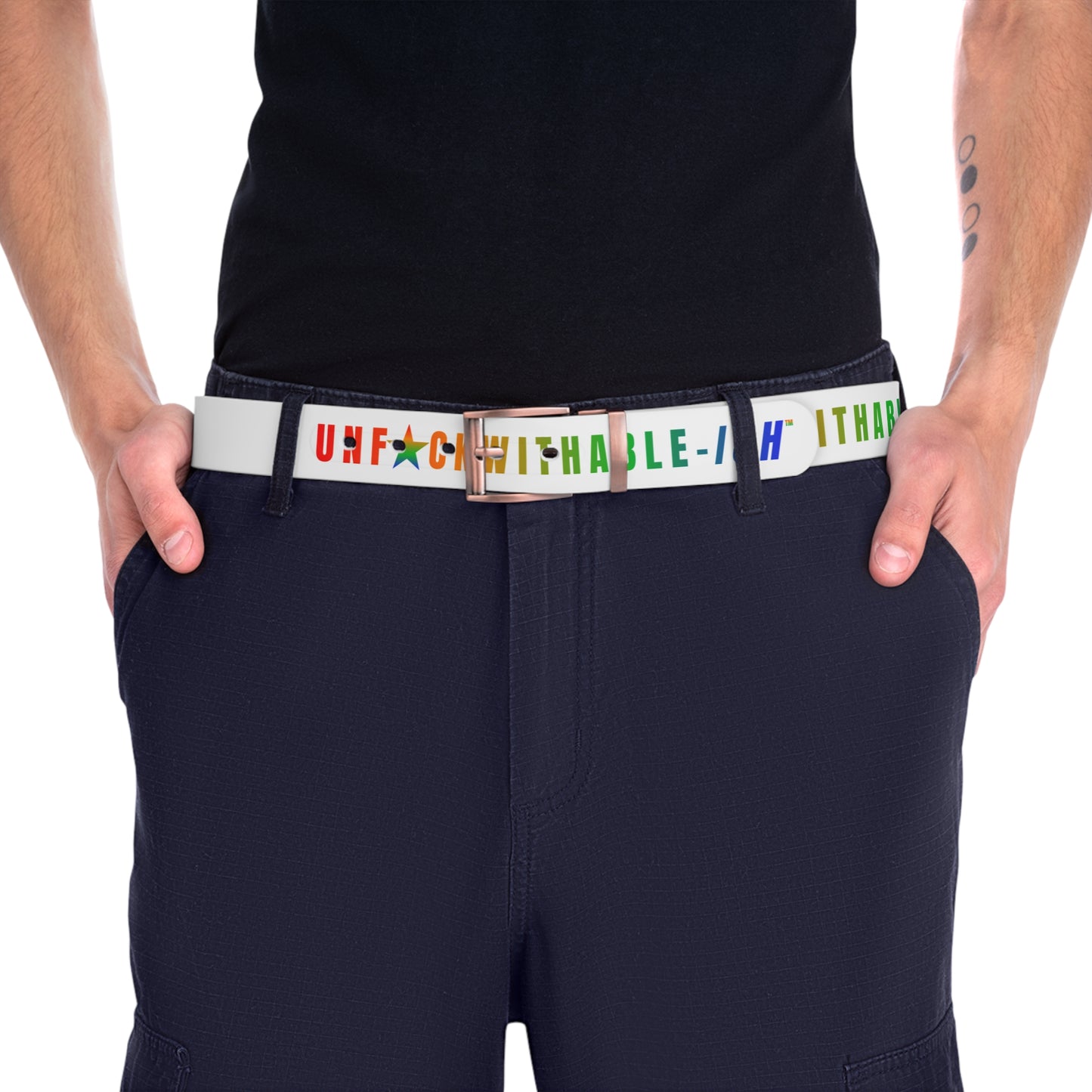 UNF★CKWITHABLE-ISH™ Belt White, Rainbow/Rainbow Star
