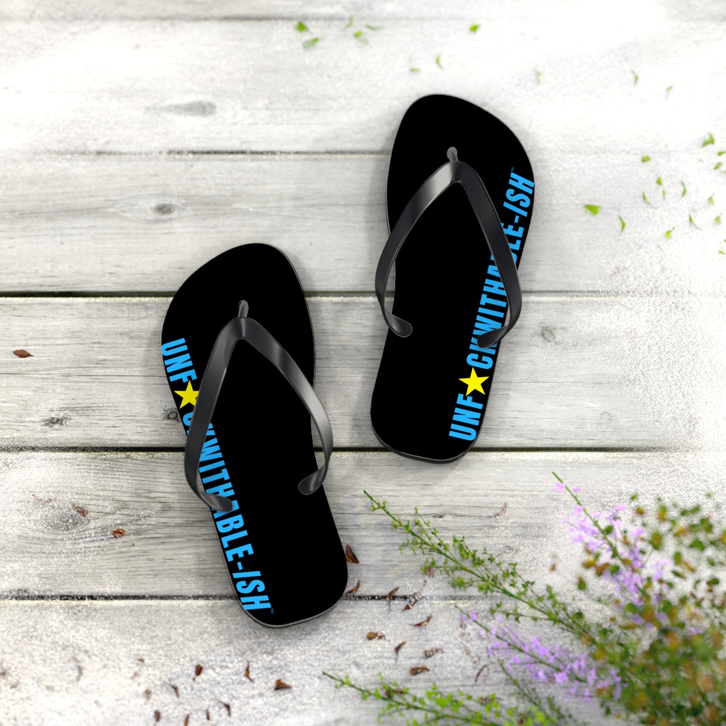 UNF★CKWITHABLE-ISH™ Flip Flops, BlackTeal/Yellow Star