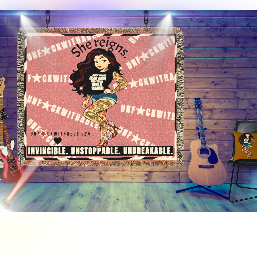 She Reigns Unf★ckwithable-ish, Skarlitt Sexy Pin-Up Girl - Heavy Weight Woven Blanket