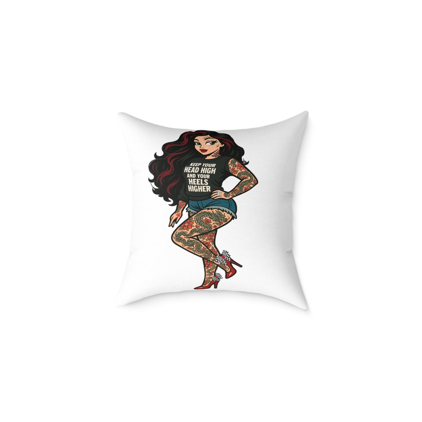 Vibrant Throw Pillow, Skarlitt the Tattooed Pin-Up