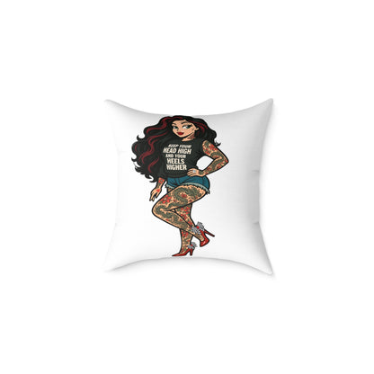 Vibrant Throw Pillow, Skarlitt the Tattooed Pin-Up