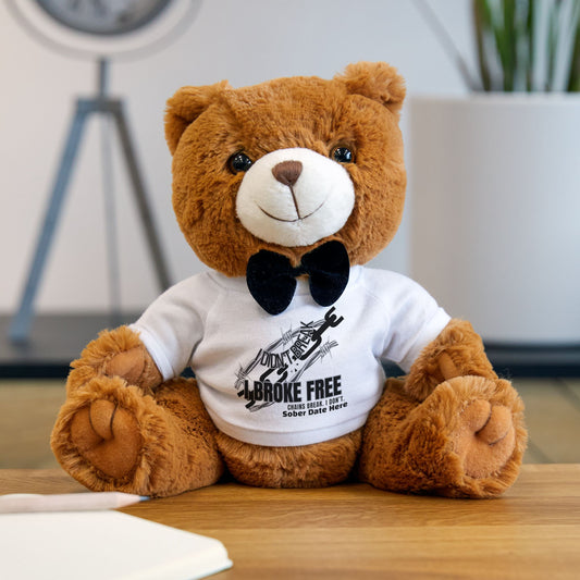 Black Chain Edition “I Broke Free” Recovery Teddy Bear – Custom Sobriety Date Plush (Limited Edition)