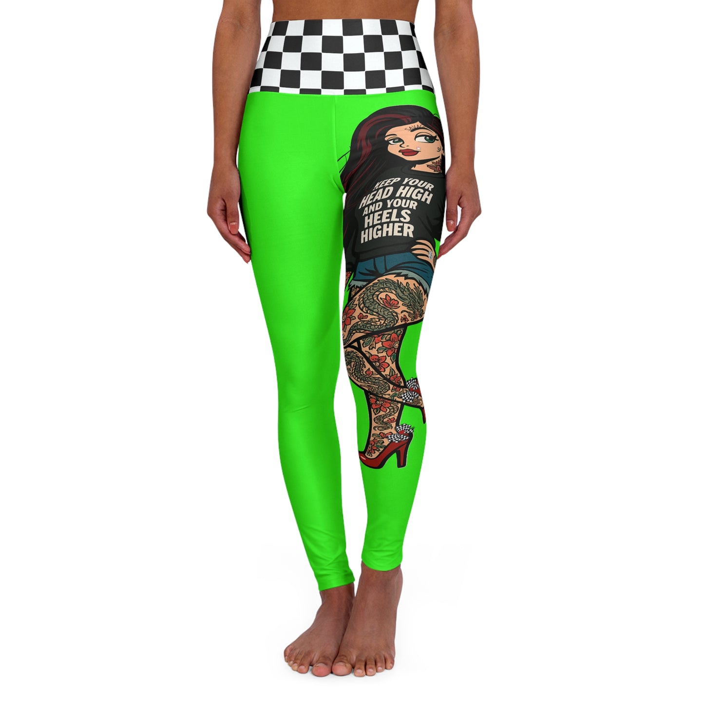 Rebel Tattoo Babe High-Waisted Leggings, Keep Your Head High, Heels Higher