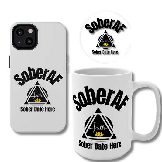 The Recovery Grind Hope Dealer Bundle – SoberAF Mug, Phone Case,Vinyl Sticker