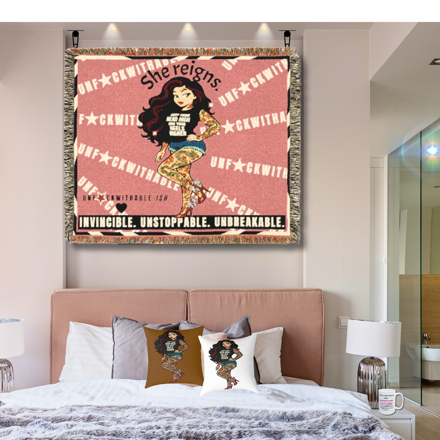 She Reigns Unf★ckwithable-ish, Skarlitt Sexy Pin-Up Girl - Heavy Weight Woven Blanket