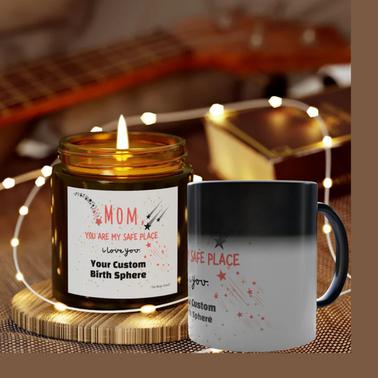 Custom Mug + Candle Bundle For Mom, "You Are My Safe Place" Star Map Gift Set On Sale