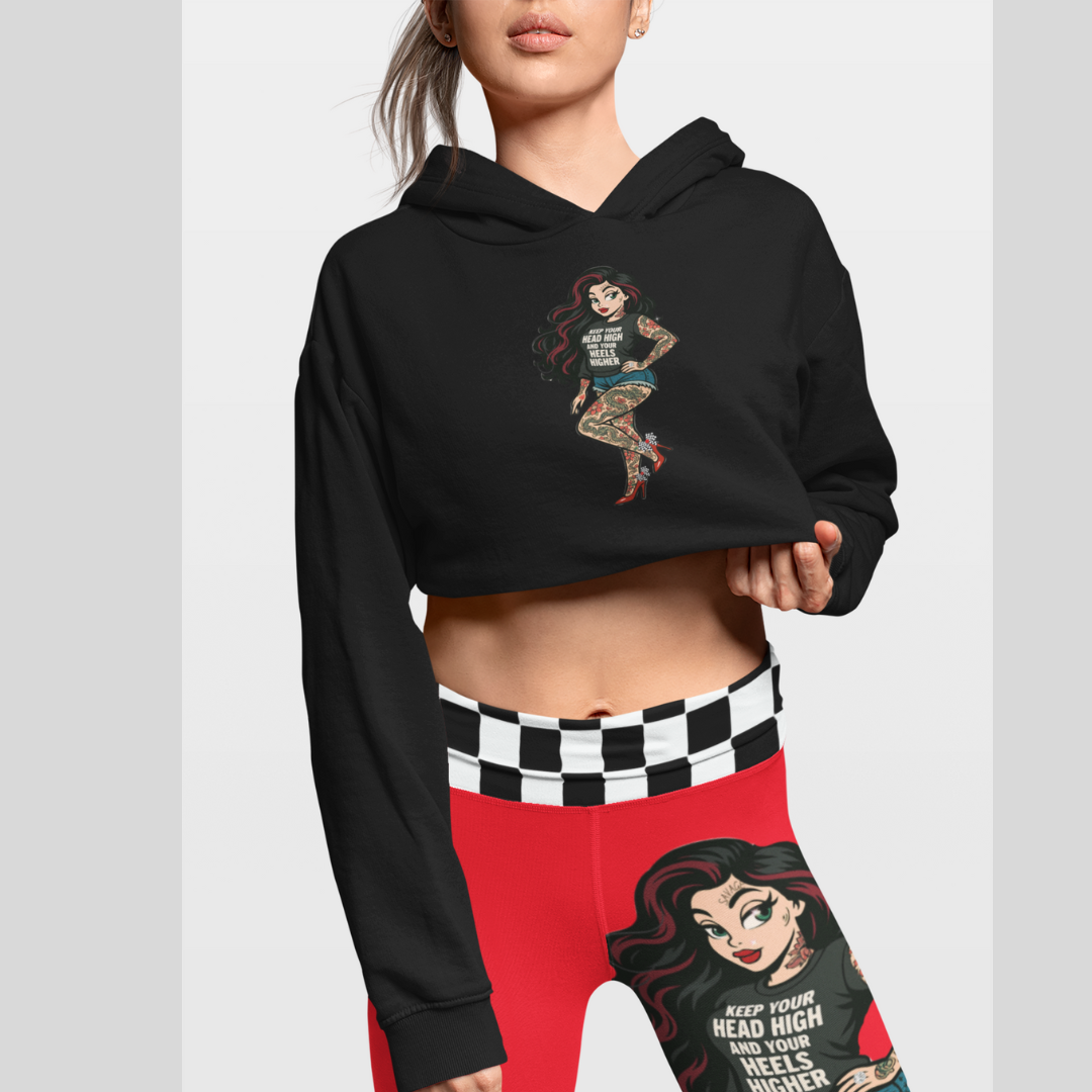 Rebel Tattoo Babe High-Waisted Leggings, Keep Your Head High, Heels Higher