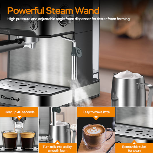 HomeBarista Elite – 20-Bar Stainless Steel Espresso Maker + Frother LOW PRICE